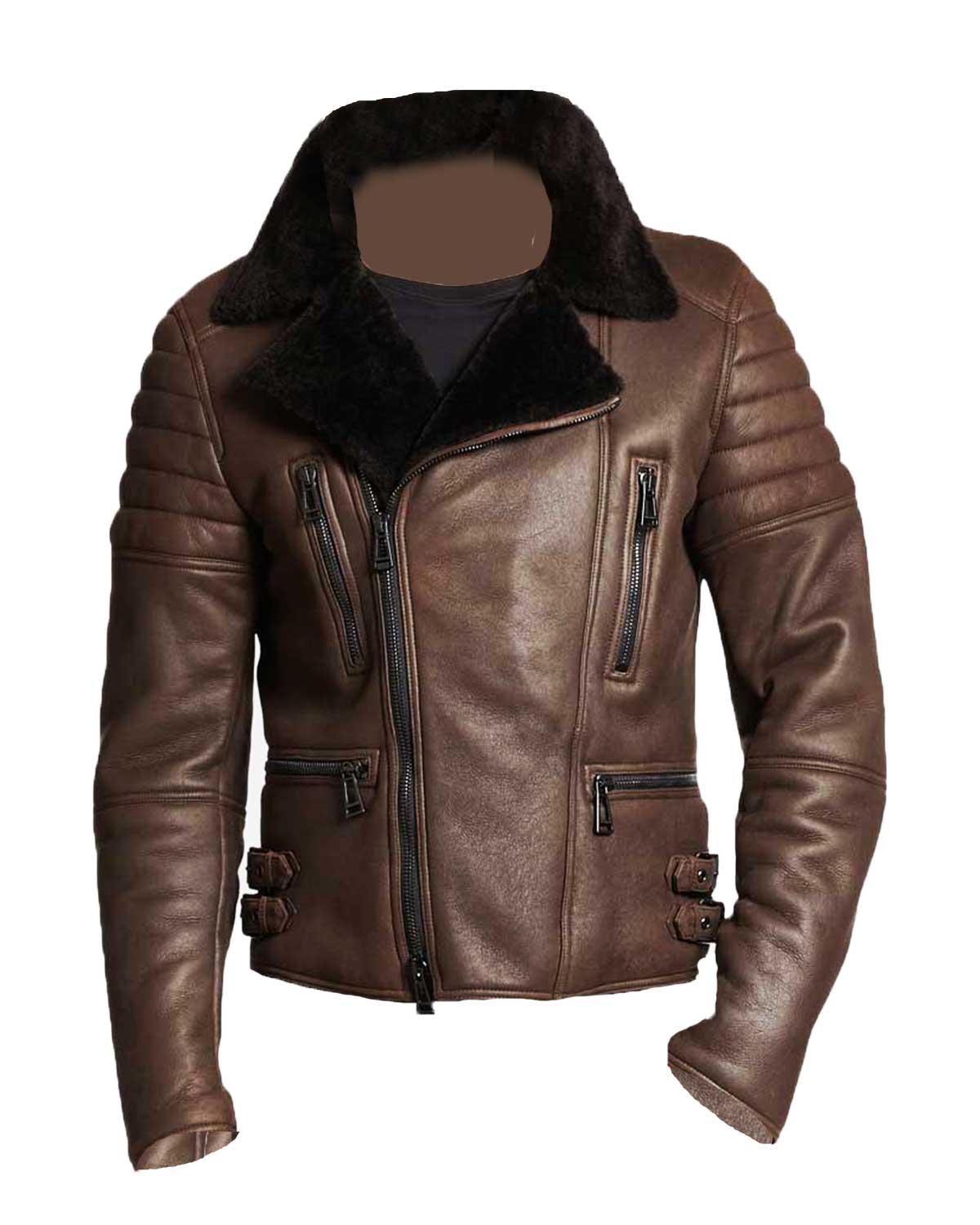 Men’s Brown Shearling Classic Biker Leather Jacket
