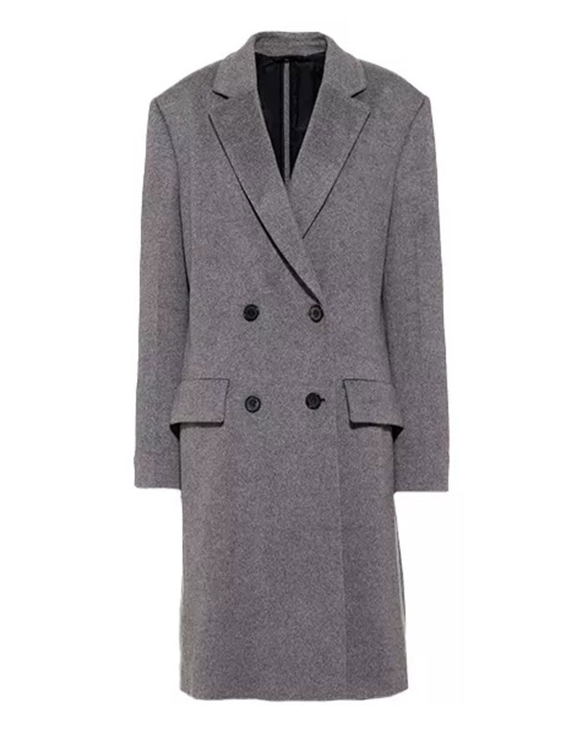 Womens Grey Double Breasted Wool Coat
