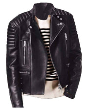 Men's Padded Shoulders Asymmetrical Black Bikers Padded Jacket