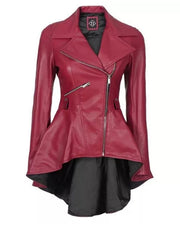 Womens Leather Pink Peplum Jacket