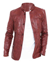 Men’s Casual Wear Slim Fit Style Burgundy Faux Leather Jacket