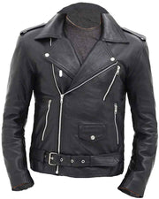 Men's Black Motorcycle Real Leather Jacket