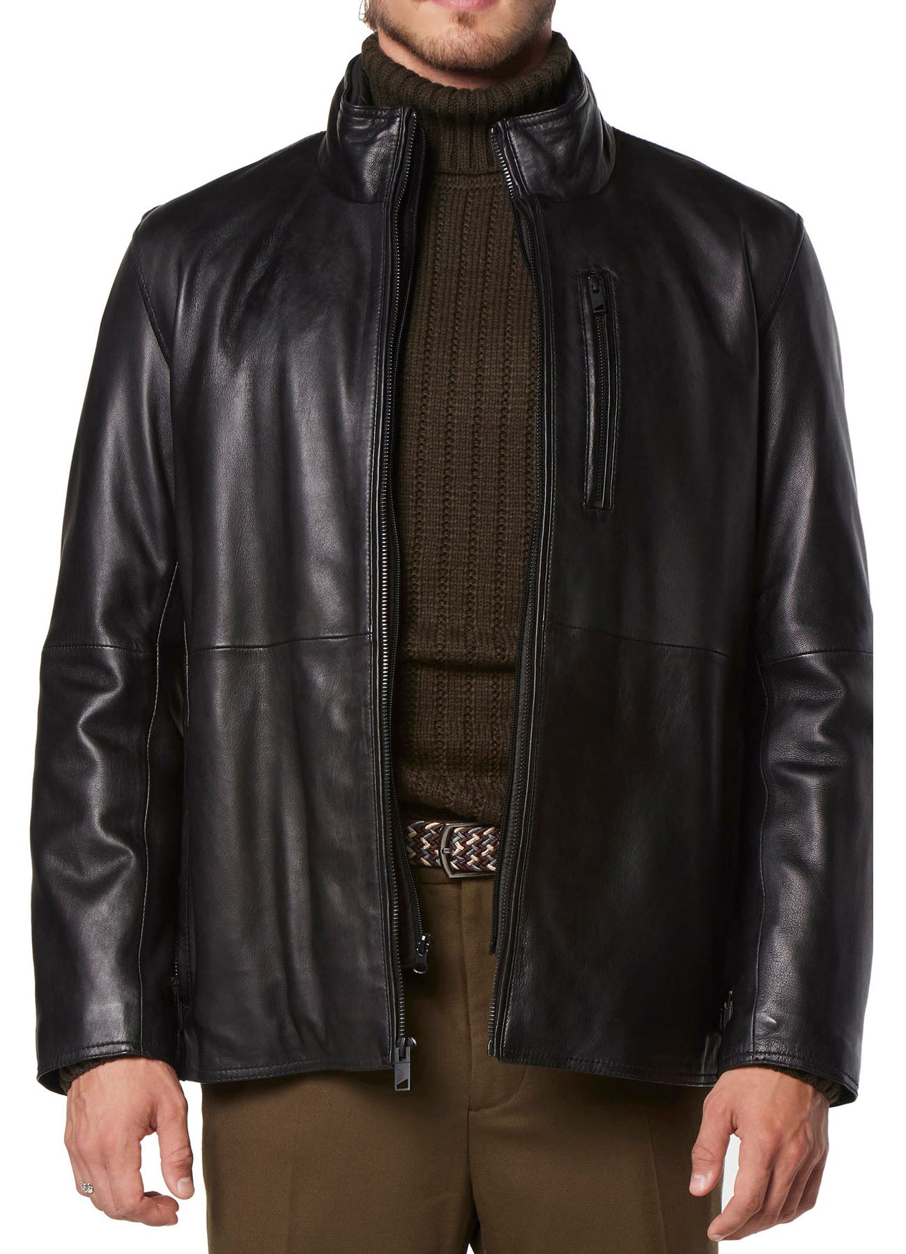 Mens Deep Black Leather Jacket