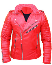 Men's Quilted Slim Fit Biker Red Jacket