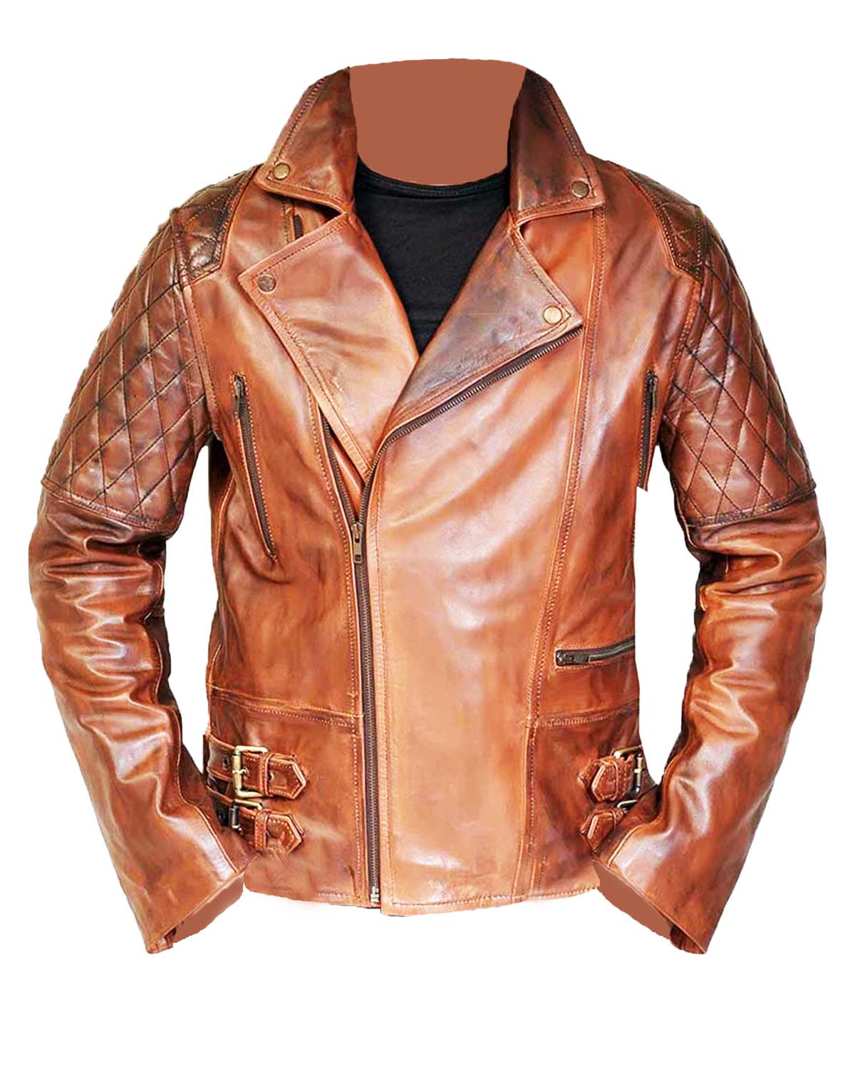 Men’s Biker Vintage Rustic Quilted Brown Leather Jacket