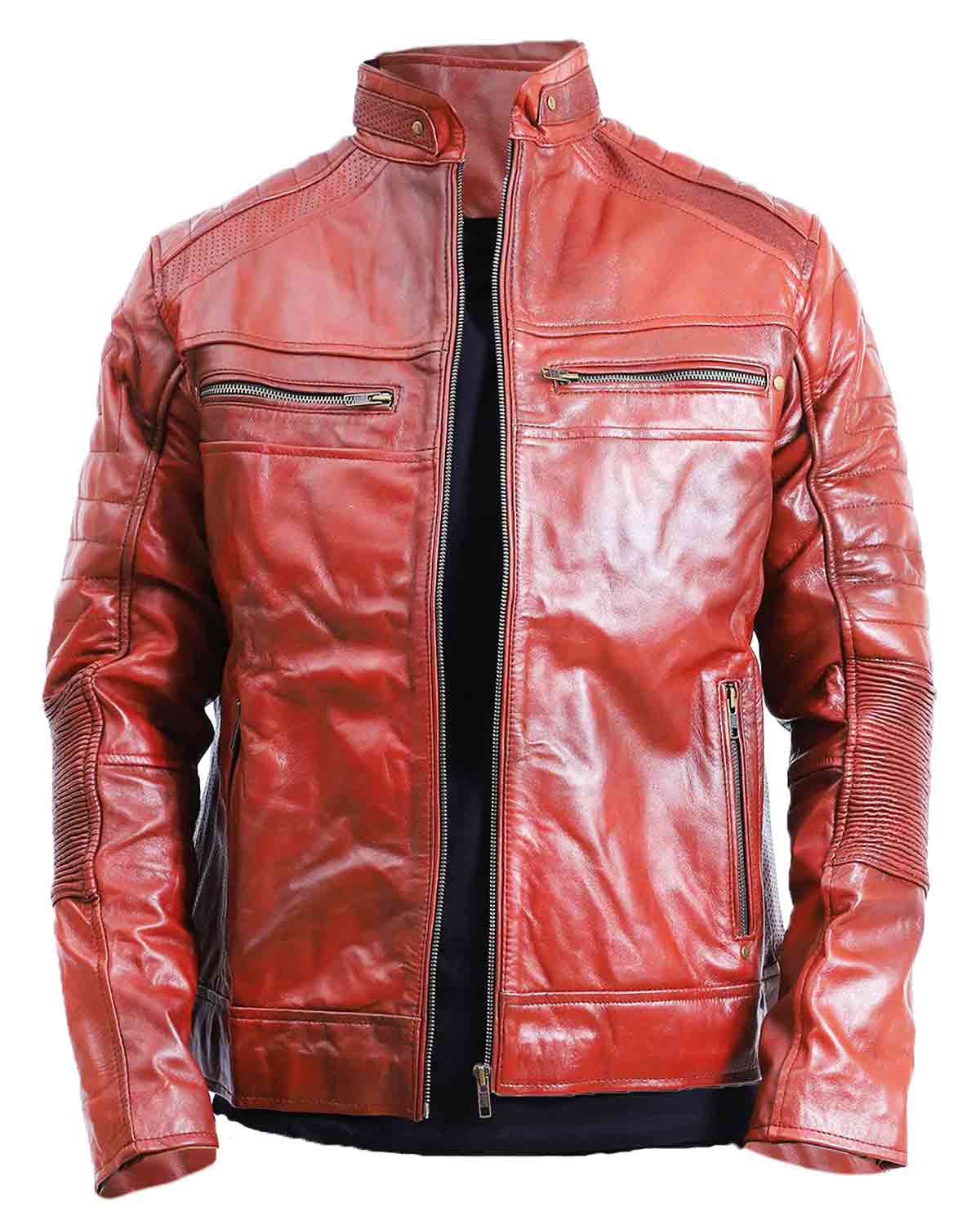 Mens Quilted Sheepskin Brown Leather Jacket