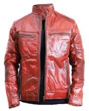 Mens Quilted Sheepskin Brown Leather Jacket