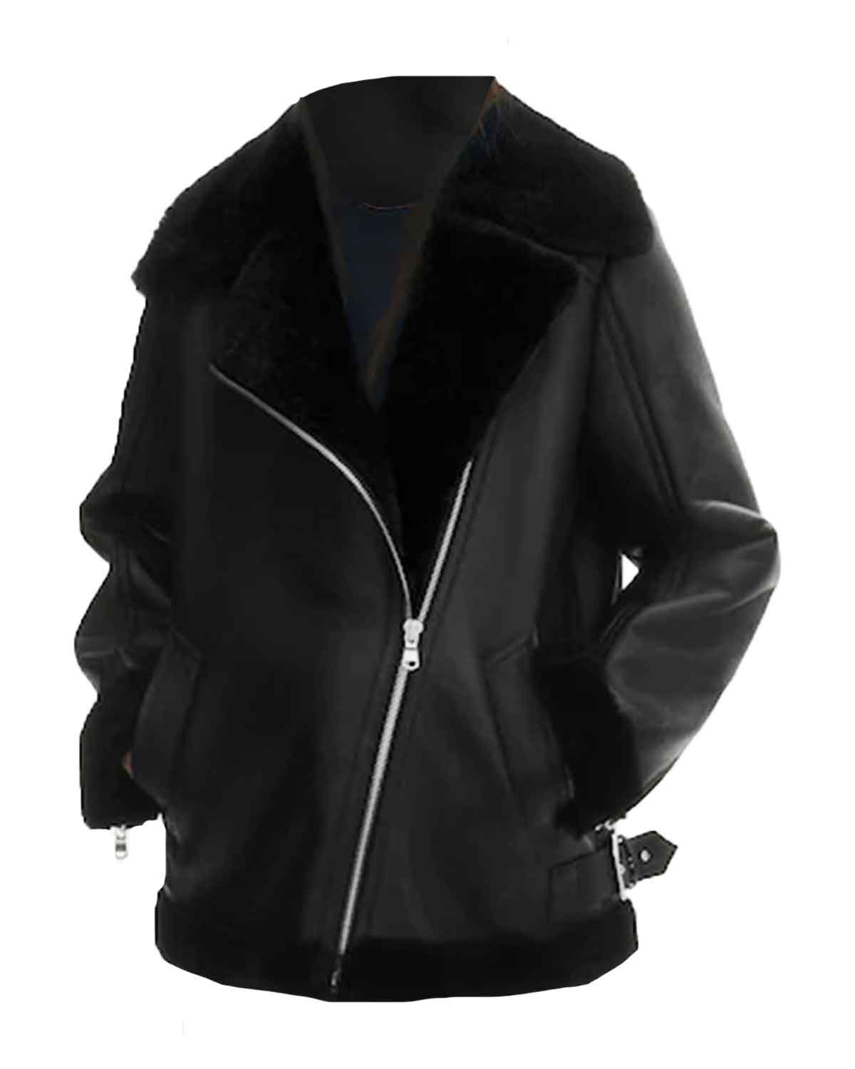 Black Real Leather Aviator Jacket