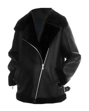 Black Real Leather Aviator Jacket