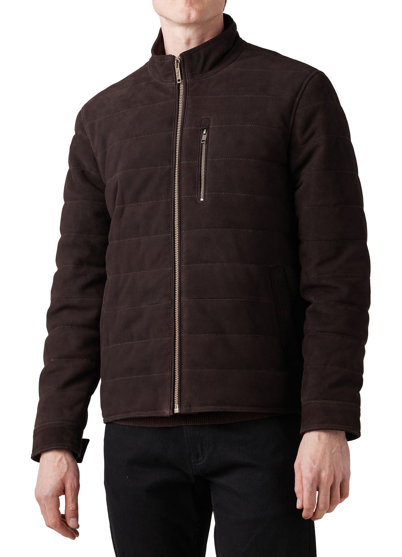 Mens Matt Brown Bomber Suede Leather Jacket