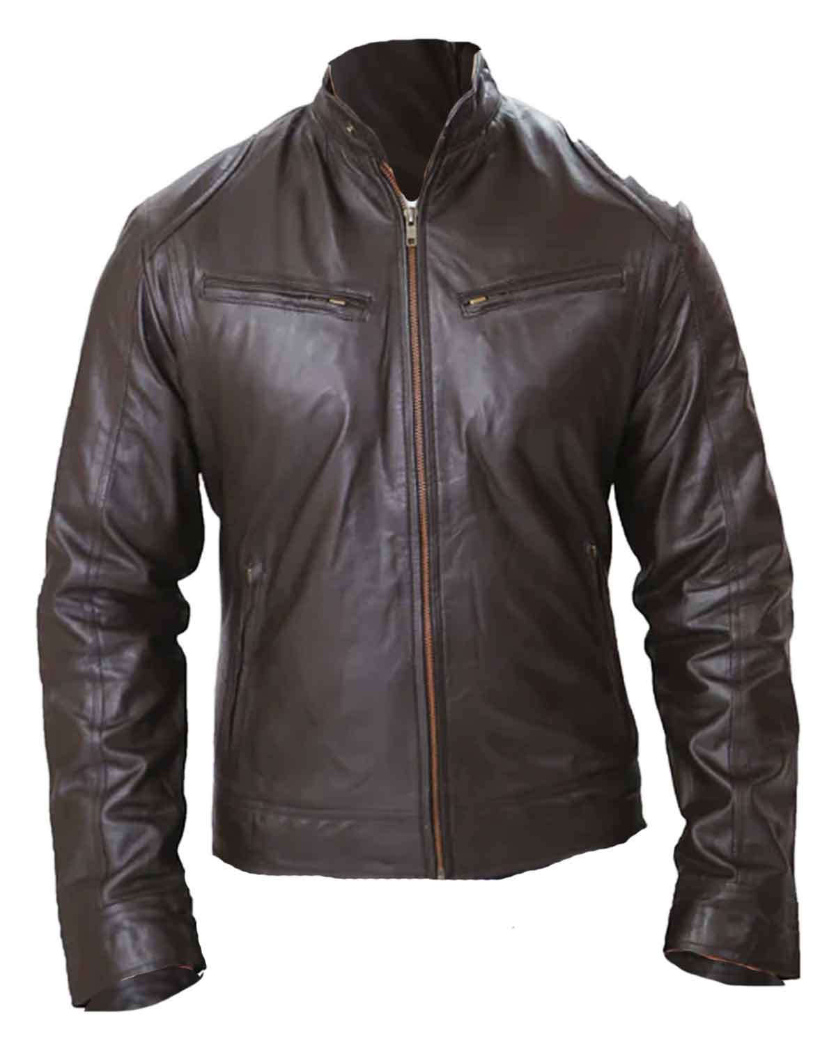 Men's Cafe Racer Biker Sheepskin Leather Jacket