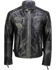 Men's Black Distressed Cafe Racer Leather Jacket