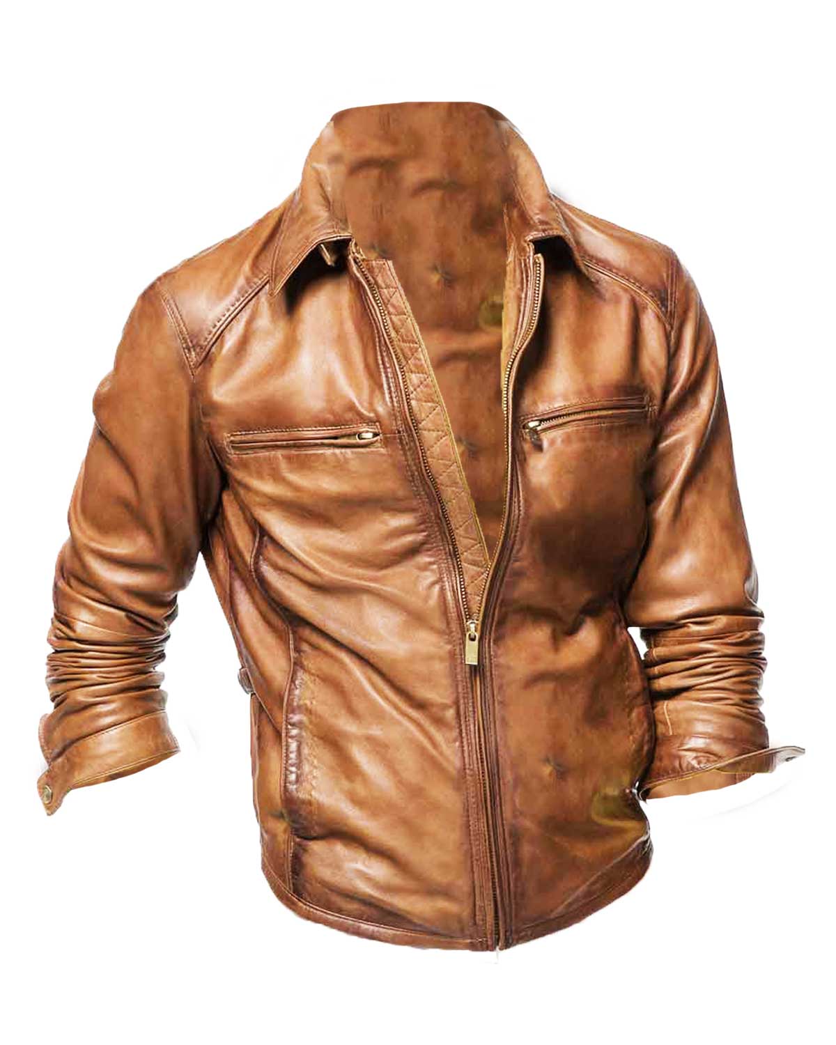 Men’s Designer Moto Tan Brown Leather Jacket