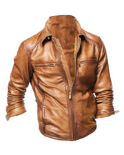 Men’s Designer Moto Tan Brown Leather Jacket