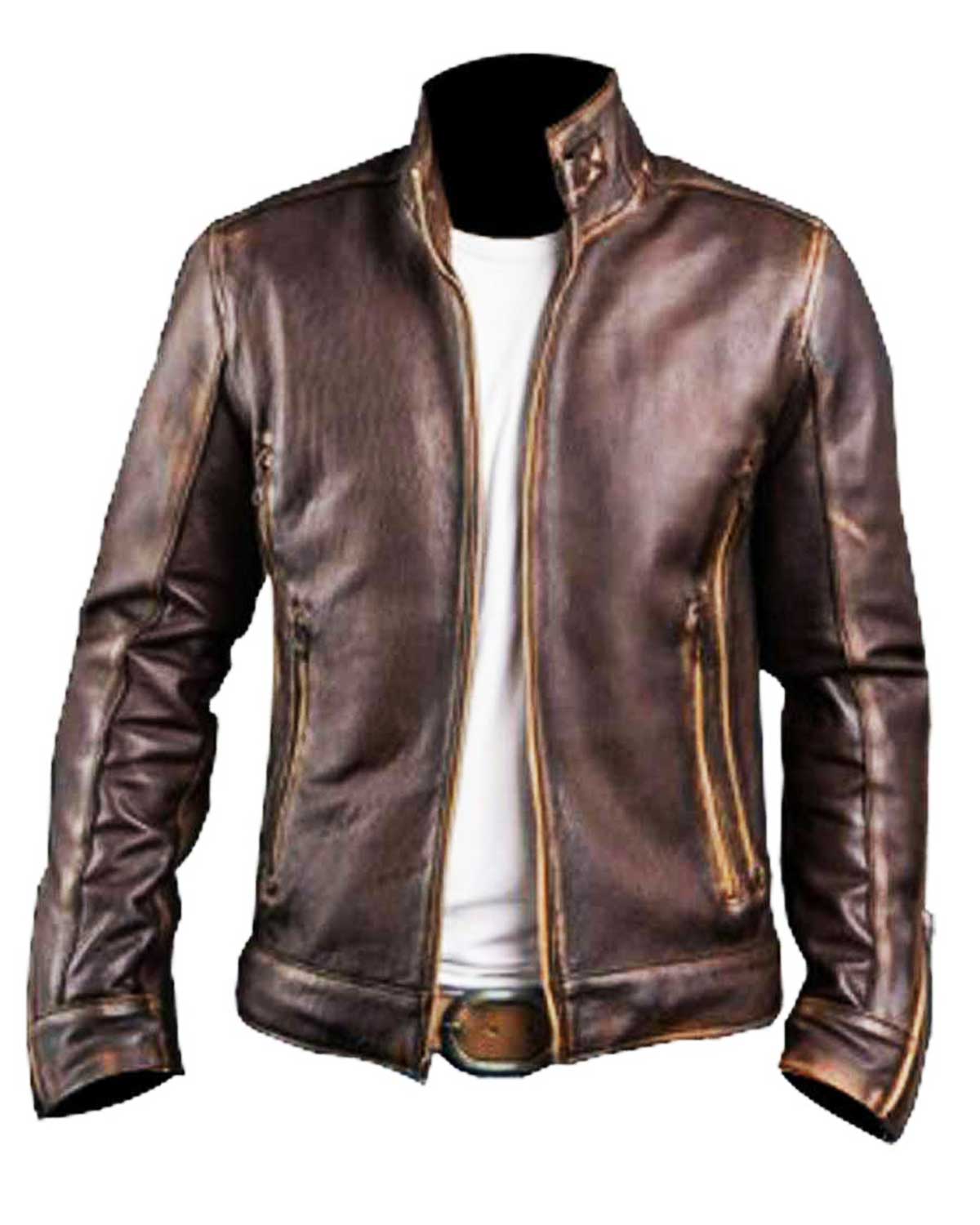Men’s Cafe Racer Distressed Leather Jacket