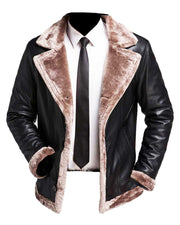 Men’s Winter Faux Fur Shearling Black Leather Jacket
