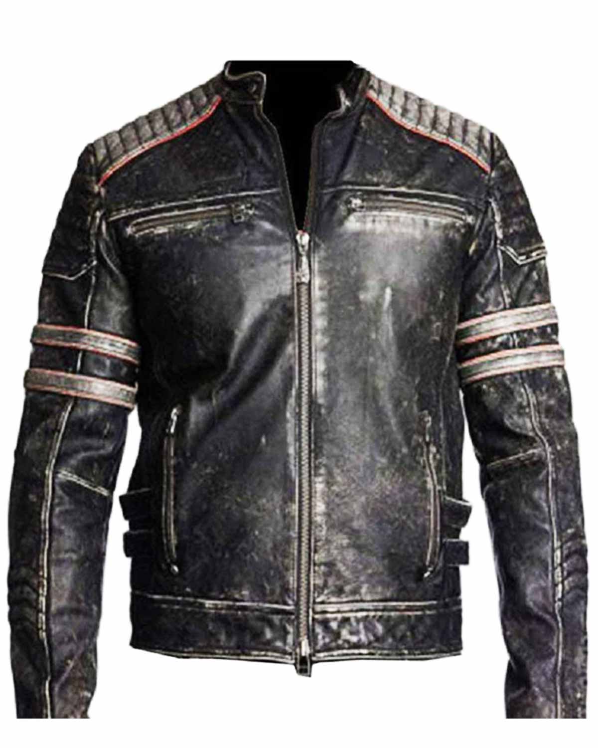 Biker Vintage Distressed Jacket Skull Embossed Logo at back