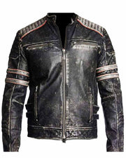 Biker Vintage Distressed Jacket Skull Embossed Logo at back