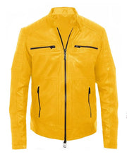 Men’s Mustard Yellow Bomber Leather Jacket