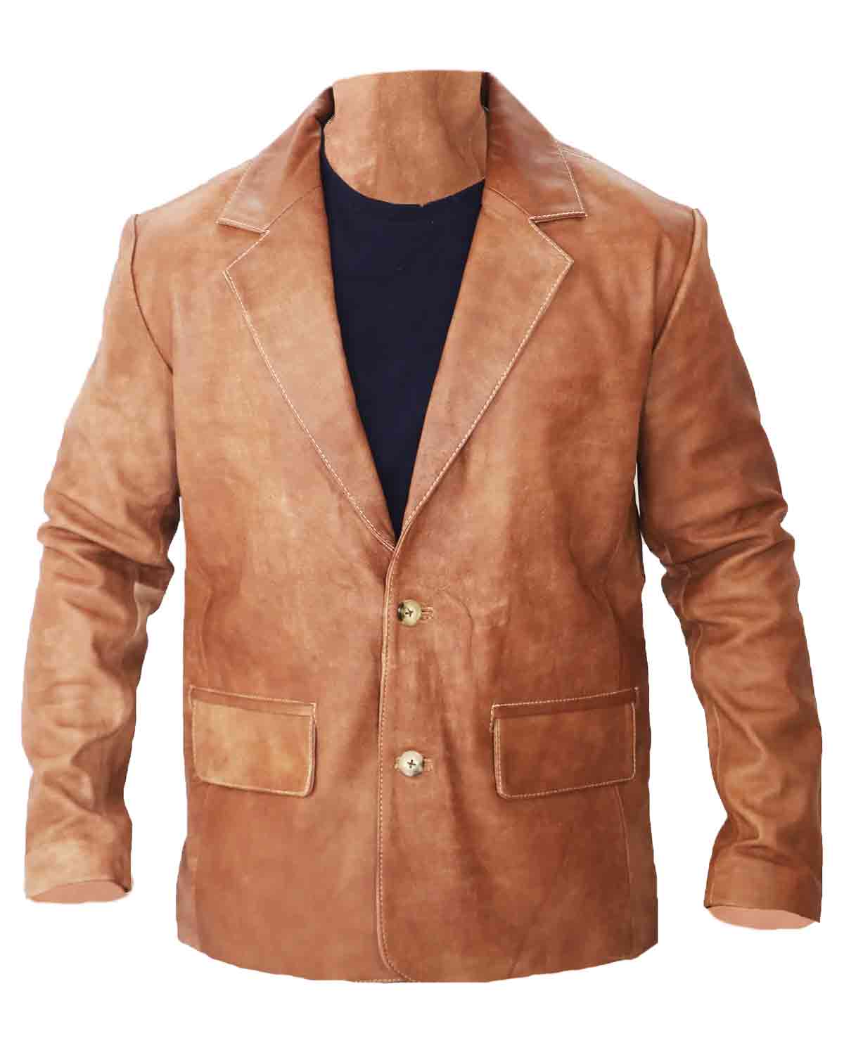 Men's Fashion Brown Leather Blazer Coat