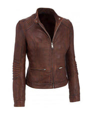 Women’s Brown Cafe Racer Leather Jacket