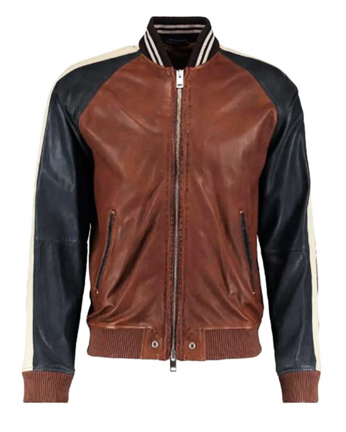Men’s Truly Bomber Black and Brown Leather Jacket