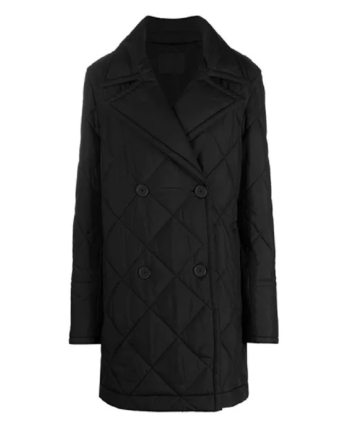 Black Double Breasted Quilted Coat Womens