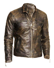 Men’s Dark Brown Distressed Leather Motorcycle Jacket