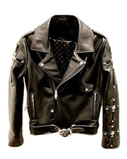 Chrome Hearts Asymmetrical Zipper Biker Leather Jacket