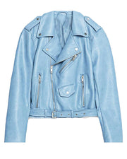 Women’s Baby Blue Motorcycle Leather Jacket