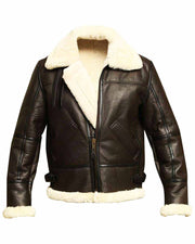 B3 Bomber Aviator Shearling Leather Jacket With Faux Fur