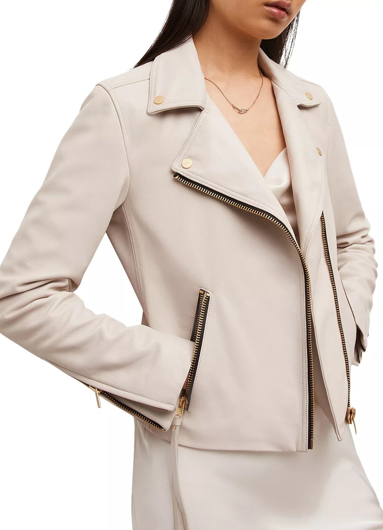Womens Off White Biker Leather Jacket