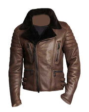 Men’s Brown Shearling Classic Biker Leather Jacket
