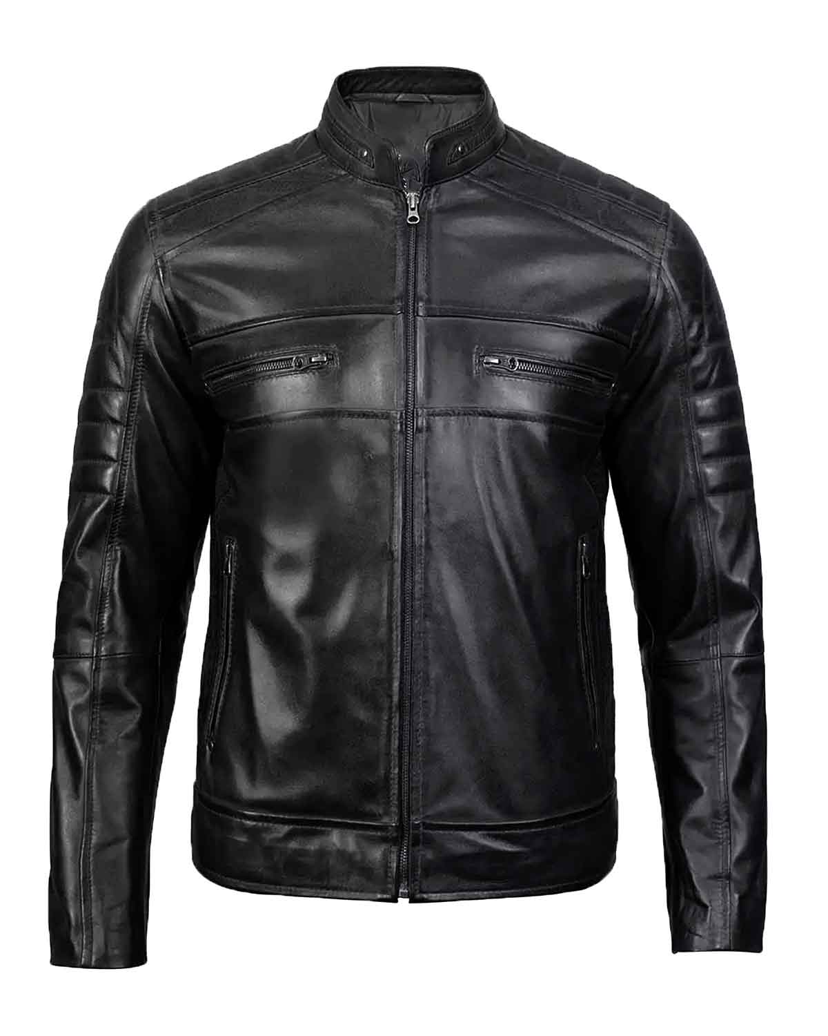 Men’s Black Classic Cafe Racer Leather Jacket