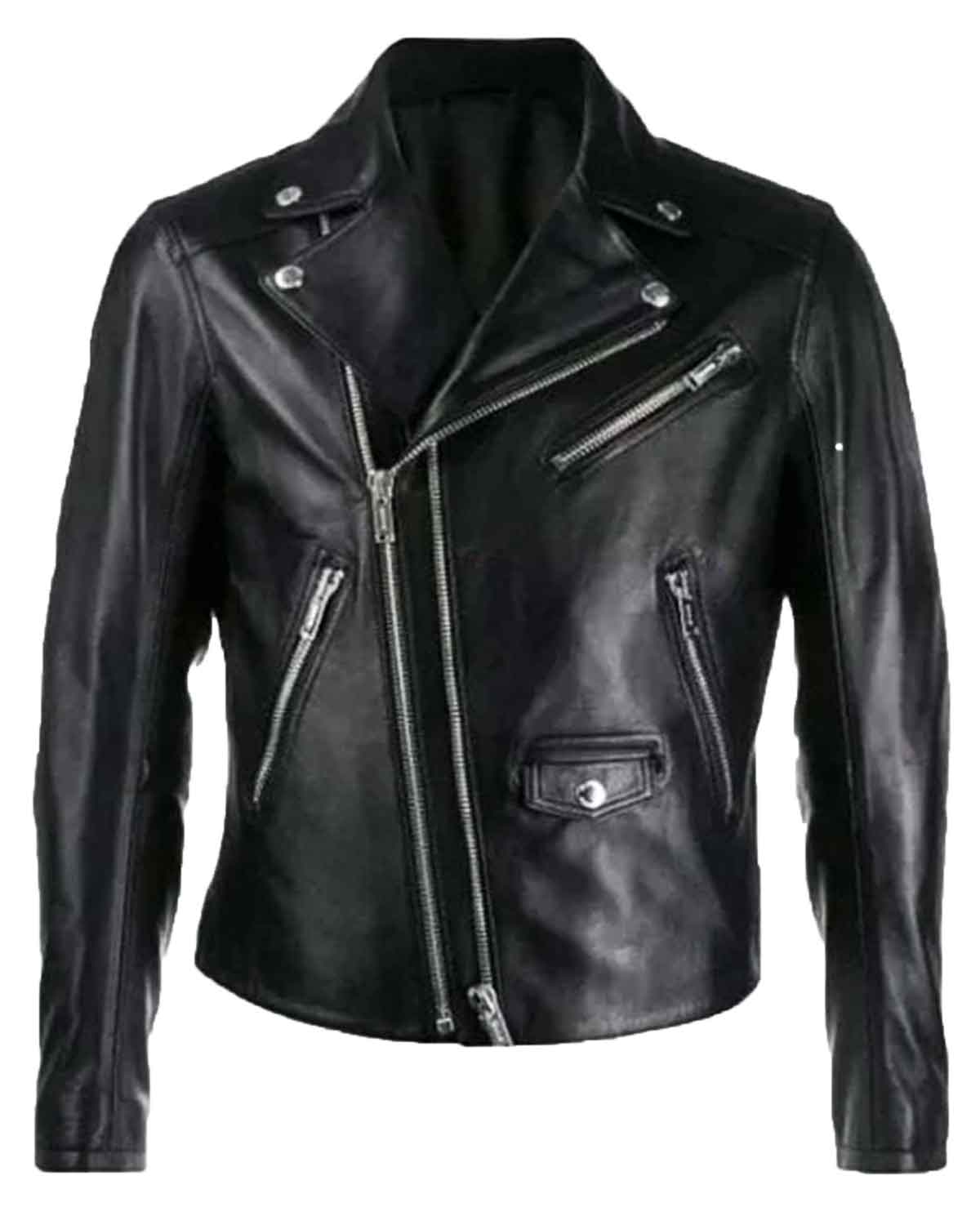 Men's Black Double Zipper Motorcycle Leather Jacket
