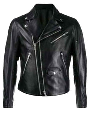 Men's Black Double Zipper Motorcycle Leather Jacket