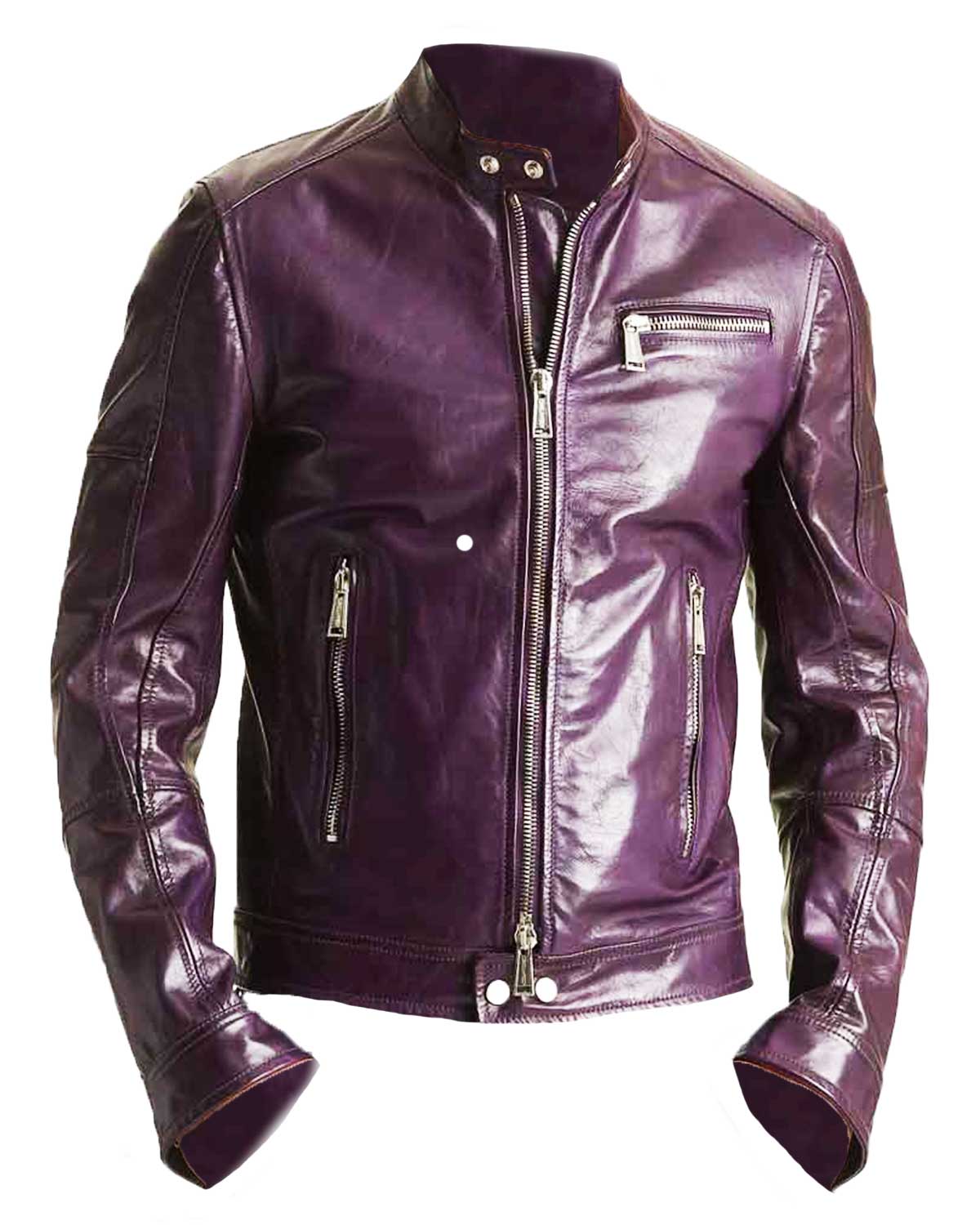 Men’s Motorcycle Casual Wear Faux Leather Purple Jacket