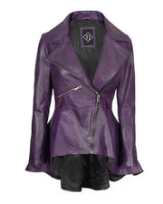 Women’s Purple Peplum Leather Jacket