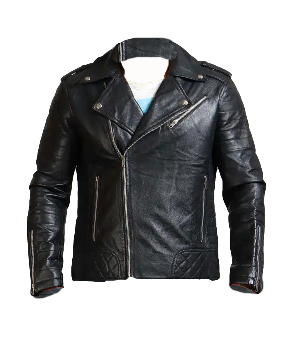 Boda Black Men Cowhide Biker Leather Jacket