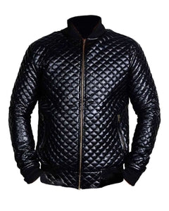 Black Quilted Leather Jacket For Mens