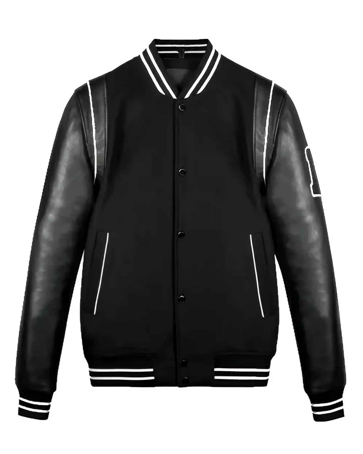 Men’s Black Varsity Jacket With White Line