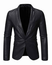 Men's Black Lapel Style Genuine Leather Blazer