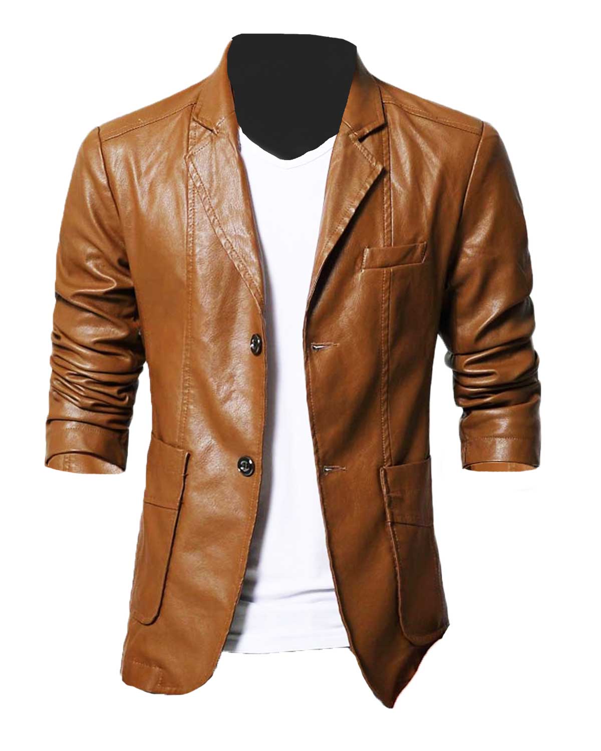 Casual Wear Slim Fit Brown Leather Blazer for Men