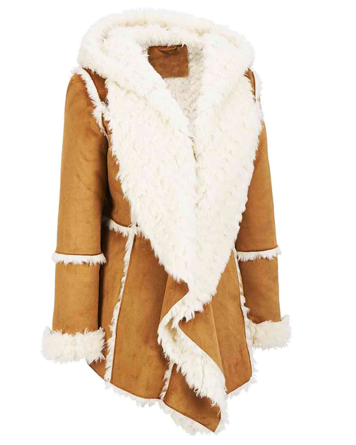 Womens Brown Fur Suede Overcoat