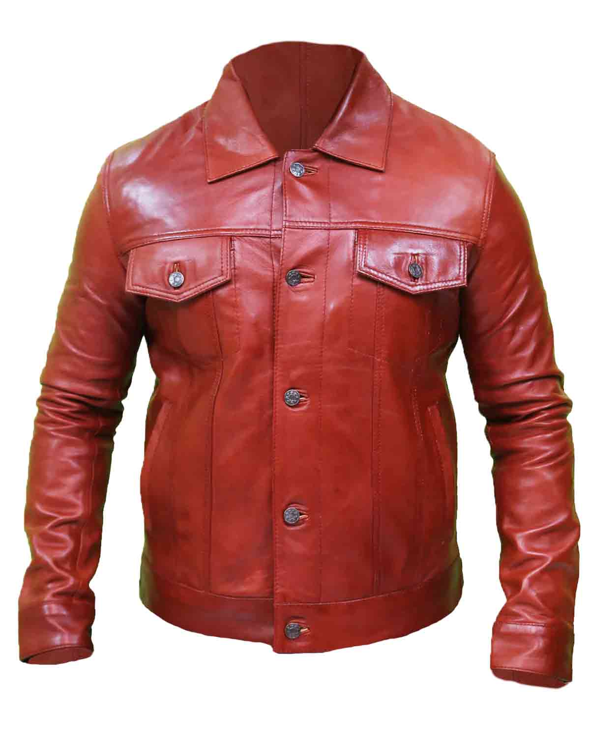 Men's Vintage Classic Brown Leather Trucker Jacket