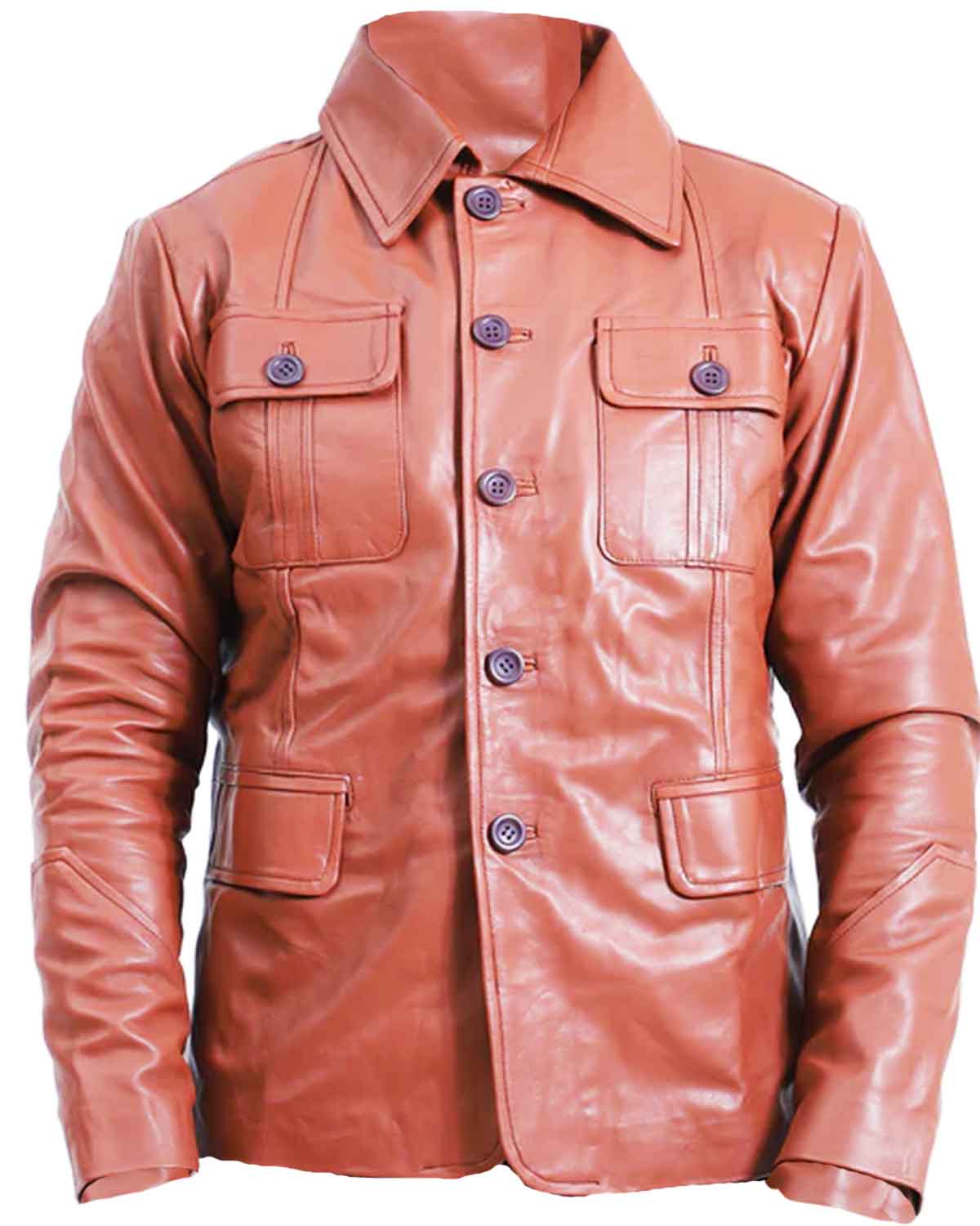 Men's Tan Brown Leather Coat