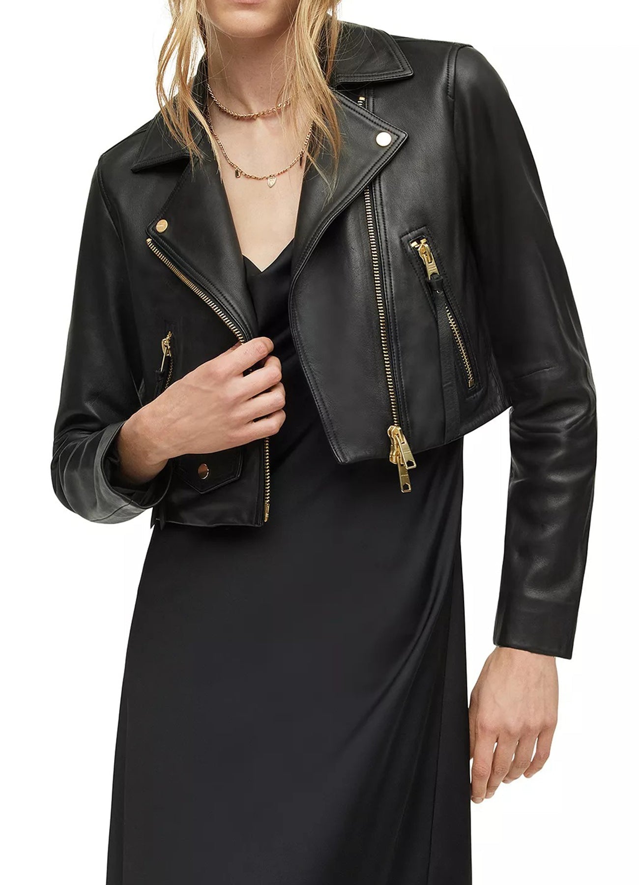 Womens Short Length Black Biker Leather Jacket
