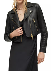 Womens Short Length Black Biker Leather Jacket
