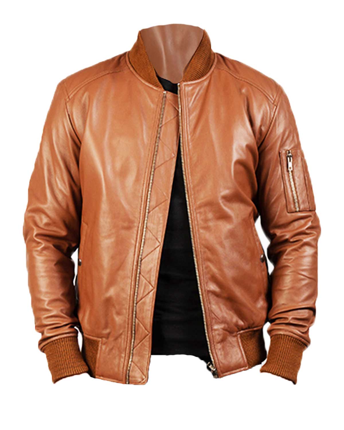 Men’s MA-1 Brown Leather Flight Bomber Jacket