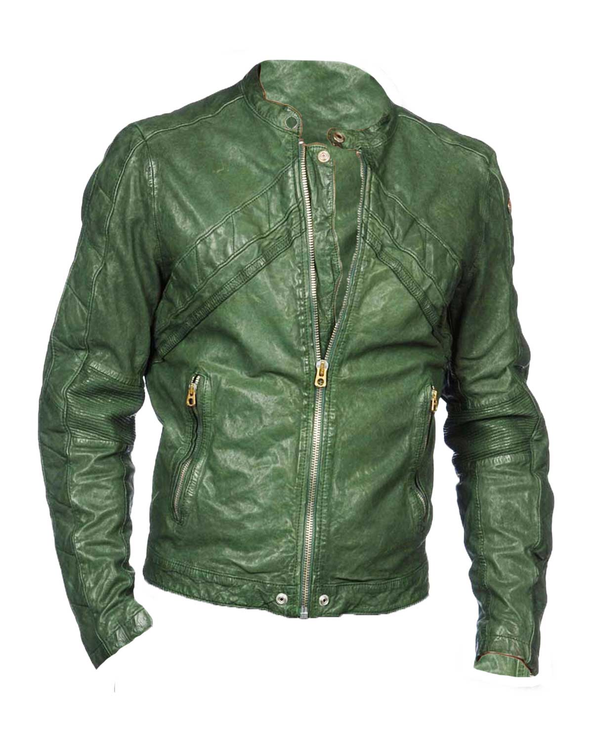 Men’s Casual Green Leather Motorcycle Jacket